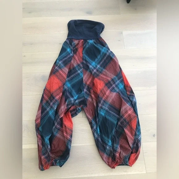 Anthropologie Maeve Gathered Balloon Jumpsuit Plaid Harem Strapless Blue sz M - Picture 4 of 8